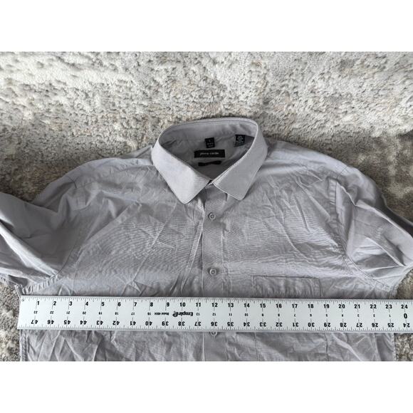 Pierre Cardin Sz L 16-16.5 32/33 Slim Fit Cotton Blend Casual Button Shirt Gray - Picture 6 of 9